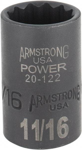 Armstrong - 11/16", 1/2" Drive, Standard Hand Socket - 12 Points, 1-29/64" OAL, Black Finish - Benchmark Tooling