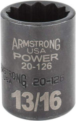 Armstrong - 13/16", 1/2" Drive, Standard Hand Socket - 12 Points, 1-29/64" OAL, Black Finish - Benchmark Tooling