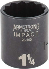 Armstrong - 1-1/4", 1/2" Drive, Standard Hand Socket - 12 Points, 1-45/64" OAL, Black Finish - Benchmark Tooling