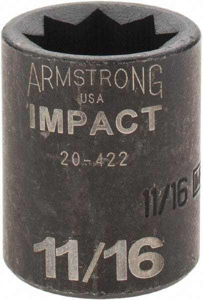 Armstrong - 1/2" Drive 11/16" Standard Impact Socket - 1-1/2" OAL - Benchmark Tooling