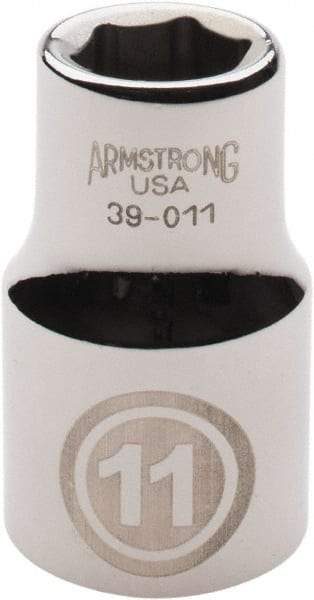Armstrong - 1/2" Drive, Standard Hand Socket - 6 Points, 1-1/2" OAL, Chrome Finish - Benchmark Tooling