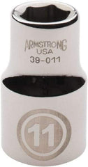 Armstrong - 1/2" Drive, Standard Hand Socket - 6 Points, 1-1/2" OAL, Chrome Finish - Benchmark Tooling