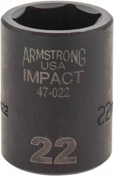 Armstrong - 1/2" Drive 22mm Standard Impact Socket - 6 Points, 1-5/8" OAL - Benchmark Tooling
