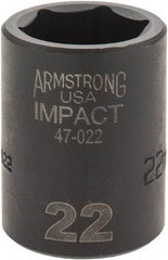 Armstrong - 1/2" Drive 22mm Standard Impact Socket - 6 Points, 1-5/8" OAL - Benchmark Tooling