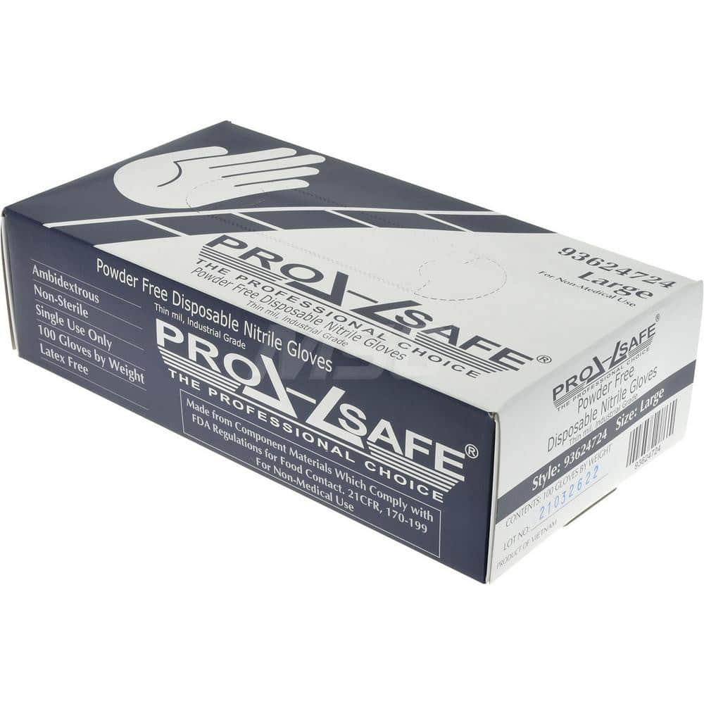 PRO-SAFE - 100 Piece Pack, Size L, 3 mil, Industrial Grade, Powder Free Nitrile Disposable Gloves - Exact Industrial Supply