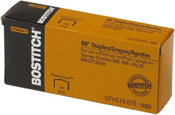 Stanley Bostitch - 1/4" Leg Length, Steel Standard Staples - 30 Sheet Capacity, For Use with Bostitch B8 Staplers - Benchmark Tooling