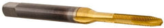 Vermont Tap & Die - M2x0.40 Metric, 2 Flute, TiN Finish, High Speed Steel Spiral Point Tap - Plug Chamfer, Right Hand Thread, 1-3/4" OAL, 7/16" Thread Length, 3.58mm Shank Diam, 6H Class of Fit, Series TN3112M - Exact Industrial Supply