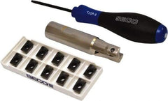 Seco - 3/4" Cut Diam, 0.433" Max Depth of Cut, 3/4" Shank Diam, 3.38" OAL, Indexable Square Shoulder End Mill - XO.X 1204.. Inserts, Weldon Shank, 90° Lead Angle, Through Coolant, Series Super Turbo - Benchmark Tooling