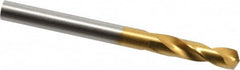 Guhring - #5 130° Parabolic Flute Cobalt Screw Machine Drill Bit - TiN Finish, Right Hand Cut, 26mm Flute Length, 62mm OAL, Standard Point, Straight Shank - Benchmark Tooling
