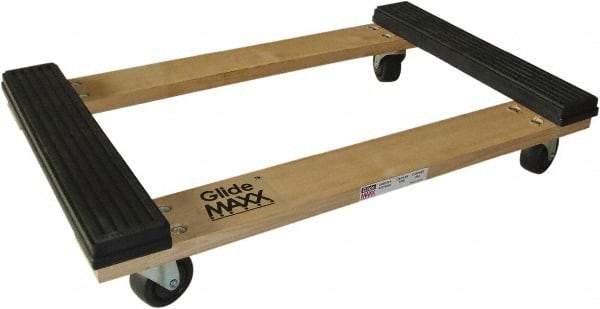 PRO-SOURCE - 1,000 Lb Capacity Hardwood/Rubber Open Rubber Capped Raised Ends Dolly - 30" Long x 18" Wide, 3" Wheels - Benchmark Tooling