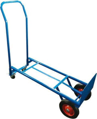 PRO-SOURCE - 600 Lb Capacity 46" OAH Convertible Hand Truck - 8 x 14" Base Plate, Swept Back Handle, Steel, Semi-Pneumatic Wheels - Benchmark Tooling