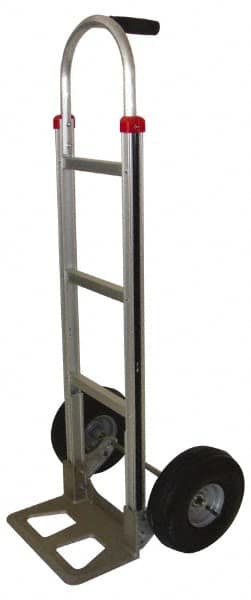 PRO-SOURCE - 500 Lb Capacity 52" OAH Hand Truck - 7-1/2 x 14" Base Plate, Single Grip Handle, Aluminum, Full Pneumatic Wheels - Benchmark Tooling