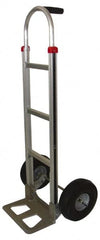 PRO-SOURCE - 500 Lb Capacity 52" OAH Hand Truck - 7-1/2 x 14" Base Plate, Single Grip Handle, Aluminum, Full Pneumatic Wheels - Benchmark Tooling