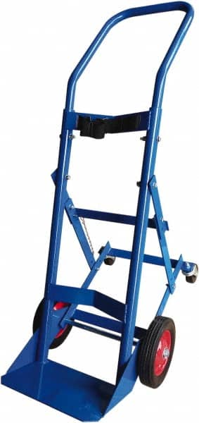 PRO-SOURCE - 500 Lb Capacity 48" OAH Cylinder Hand Truck - 7-1/2 x 14" Base Plate, Swept Back Handle, Steel, Semi-Pneumatic Wheels - Benchmark Tooling