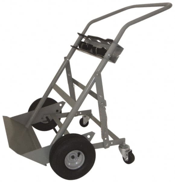 PRO-SOURCE - 500 Lb Capacity 48" OAH Cylinder Hand Truck - 7-1/2 x 14" Base Plate, Swept Back Handle, Steel, Full Pneumatic Wheels - Benchmark Tooling