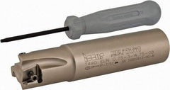 Iscar - 3/4" Cut Diam, 0.315" Max Depth of Cut, 3/4" Shank Diam, 3.38" OAL, Indexable Square Shoulder Helical End Mill - T490 LN.T 0804 Inserts, Weldon Shank, 90° Lead Angle, Series Helitang - Benchmark Tooling