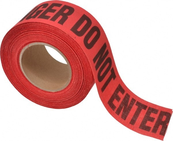 Presco - 135' Long x 3" Wide Roll, 100% Cotton, Black & Red Barricade Tape - Exact Industrial Supply