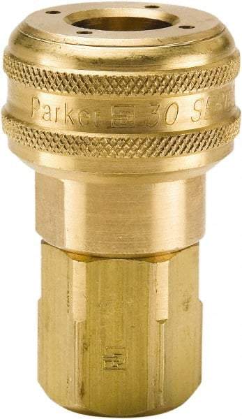 Parker - 1/8-27 Female NPTF Industrial Pneumatic Hose Coupler - Brass, 1/4" Body Diam - Benchmark Tooling