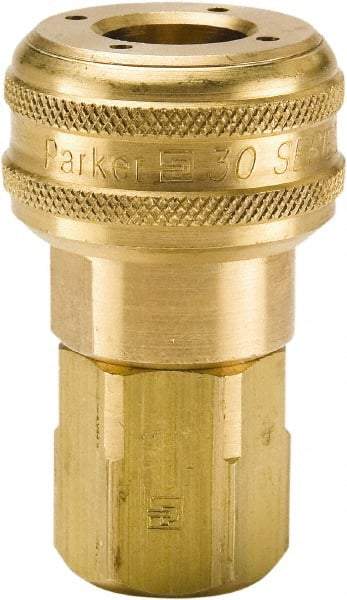 Parker - 1/2-14 Female NPTF Industrial Pneumatic Hose Coupler - Brass, 3/8" Body Diam - Benchmark Tooling