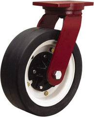 Hamilton - 12" Diam x 4" Wide, Rubber Swivel Caster - 2,400 Lb Capacity, Top Plate Mount, 6-1/8" x 7-1/2" Plate, Tapered Roller Bearing - Benchmark Tooling