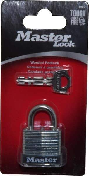 Master Lock - 1/2" Shackle Clearance, Keyed Different Warded Cylinder Padlock - 3/16" Shackle Diam, Steel - Benchmark Tooling