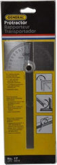 General - 6 Inch Long Blade, 180° Max Measurement, 1° Dial Graduation, Rectangular Head Protractor - Accuracy Up to 1°, 0 to 180 Dial Range - Benchmark Tooling