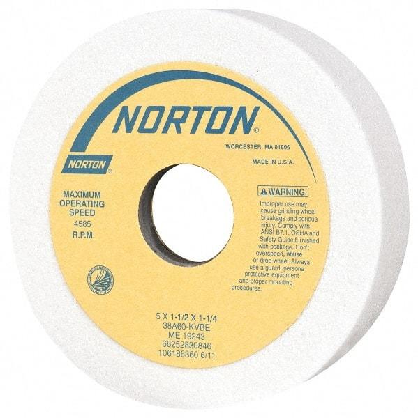 Norton - 5" Diam, 1-1/4" Hole Size, 1-1/2" Overall Thickness, 60 Grit, Type 6 Tool & Cutter Grinding Wheel - Medium Grade, Aluminum Oxide, K Hardness, Vitrified Bond, 4,585 RPM - Benchmark Tooling