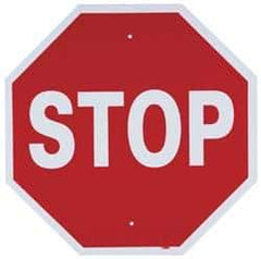 NMC - "Stop", 24" Wide x 24" High, Aluminum Stop & Yield Signs - 0.063" Thick, White on Red, Octagon, Post Mount - Benchmark Tooling