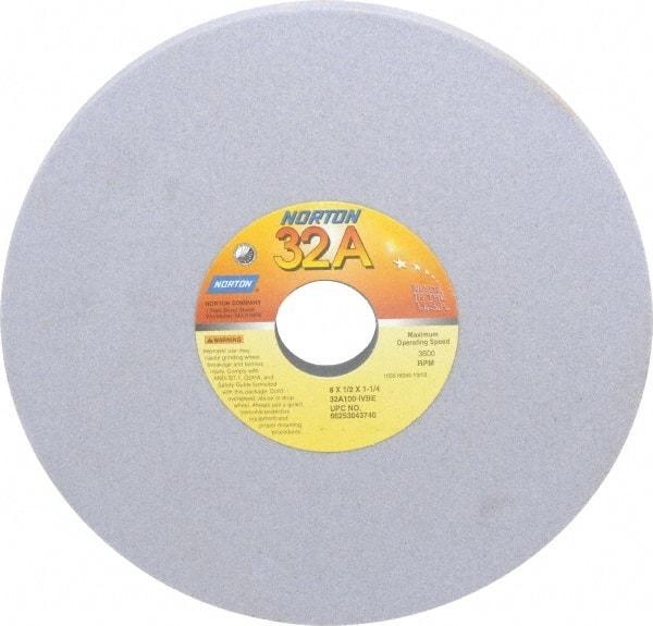 Norton - 8" Diam x 1-1/4" Hole x 1/2" Thick, I Hardness, 100 Grit Surface Grinding Wheel - Aluminum Oxide, Type 1, Fine Grade, 3,600 Max RPM, Vitrified Bond, No Recess - Benchmark Tooling