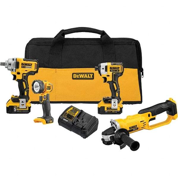 DeWALT - 20 Volt Cordless Tool Combination Kit - Includes Impact Wrench; Impact Driver; Cut-Off Tool; Handheld Light, Lithium-Ion Battery Included - Benchmark Tooling