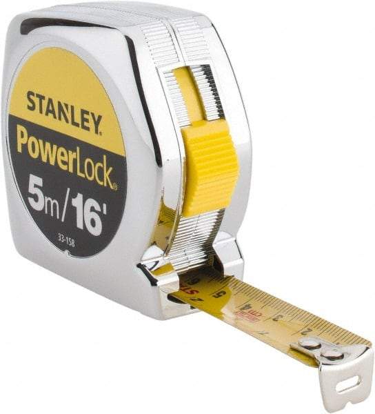 Stanley - 16' x 3/4" Yellow Blade Tape Measure - 1/32 & 1/16" & 1mm Graduation, Inch/Metric Graduation Style, Silver Case - Benchmark Tooling