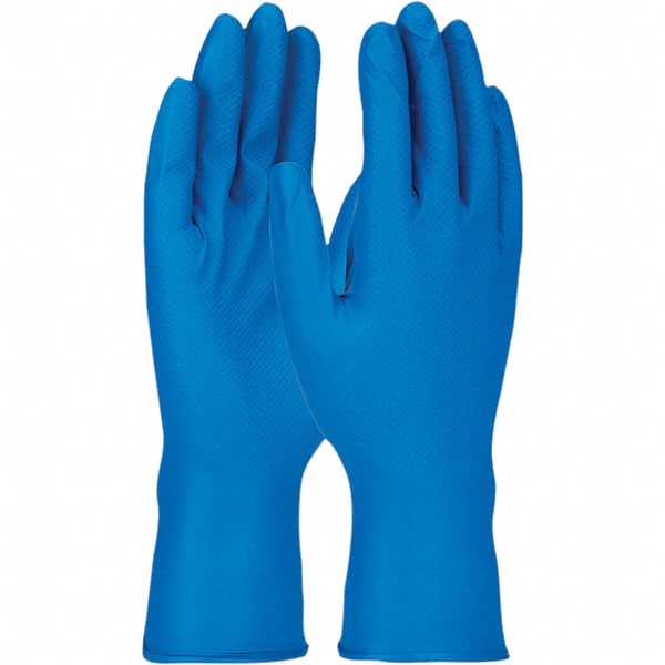 Disposable Gloves: Size Large, 8 mil, Nitrile Blue, 12″ Length, Fishscale, FDA Approved