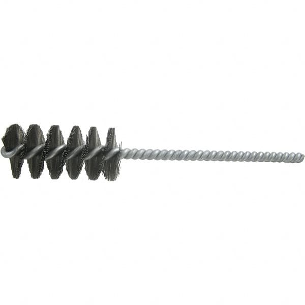 Brush Research Mfg. - 5/8" Diam Helical Steel Tube Brush - Single Spiral, 0.008" Filament Diam, 1-1/2" Brush Length, 5" OAL, 0.19" Diam Galvanized Steel Shank - Benchmark Tooling