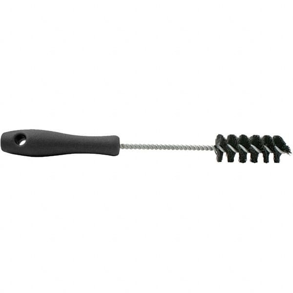 Brush Research Mfg. - 0.45" Diam Helical Nylon Tube Brush - Single Spiral, 0.005" Filament Diam, 2-1/2" Brush Length, 10-1/2" OAL, 0.168" Diam Plastic Handle Shank - Benchmark Tooling