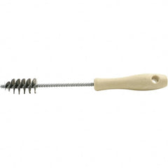 Brush Research Mfg. - 0.975" Diam Helical Stainless Steel Tube Brush - Single Spiral, 0.006" Filament Diam, 2" Brush Length, 10-1/2" OAL, 0.245" Diam Plastic Handle Shank - Benchmark Tooling