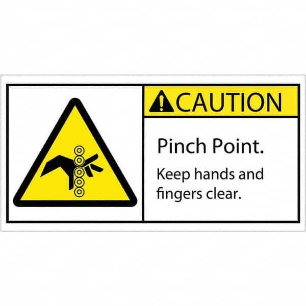 Shipping & DOT Label: ″Caution Pinch Point. Keep Hands & Fingers Clear″, Rectangle, 4″ Wide, 2″ High - Polyester, Semi-Gloss