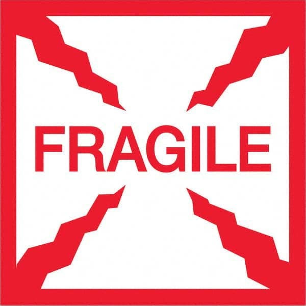 Shipping & DOT Label: ″Fragile″, Square, 4″ Wide, 4″ High Paper, Semi-Gloss