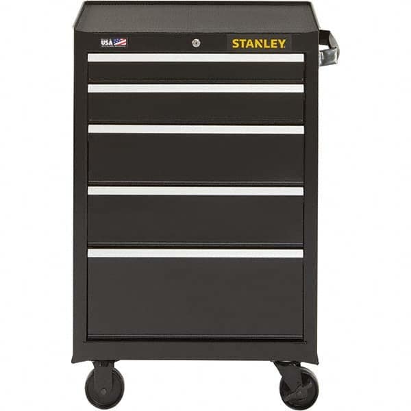 Steel Tool Roller Cabinet: 5 Drawers Black, Weave Top