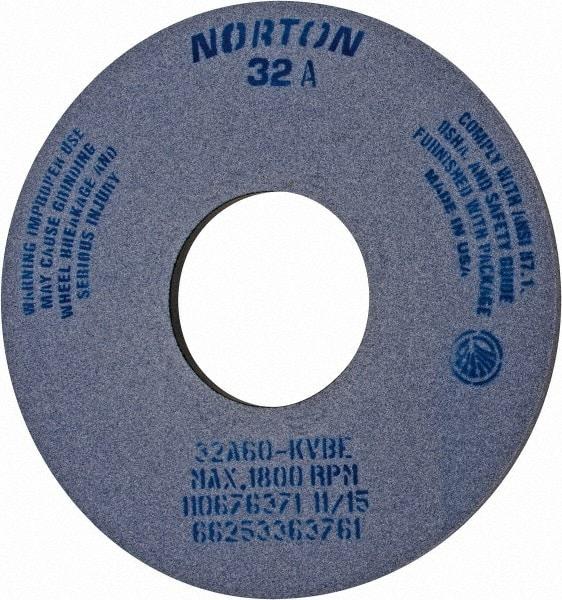 Norton - 14" Diam x 5" Hole x 1/2" Thick, K Hardness, 60 Grit Surface Grinding Wheel - Aluminum Oxide, Type 1, Medium Grade, 1,800 Max RPM, Vitrified Bond, No Recess - Benchmark Tooling