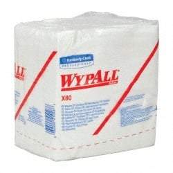 WypAll - X80 1/4 Fold Shop Towel/Industrial Wipes - Poly Pack, 12-1/2" x 12-1/2" Sheet Size, White - Benchmark Tooling