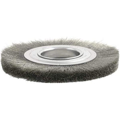 Brush Research Mfg. - 3" OD, 1/2 & 5/8" Arbor Hole, Crimped Carbon Wheel Brush - 3-3/4" Face Width, 1/2" Trim Length, 6,000 RPM - Benchmark Tooling