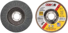 Camel Grinding Wheels - 80 Grit, 4-1/2" Disc Diam, 7/8" Center Hole, Type 29 Zirconia Alumina Flap Disc - 13,300 Max RPM, Poly Cotton Backing, Arbor Attaching System, Coated - Benchmark Tooling