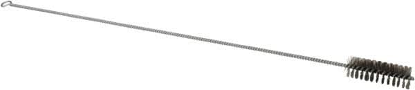 Schaefer Brush - 3" Long x 1" Diam Stainless Steel Long Handle Wire Tube Brush - Single Spiral, 27" OAL, 0.007" Wire Diam, 3/8" Shank Diam - Benchmark Tooling