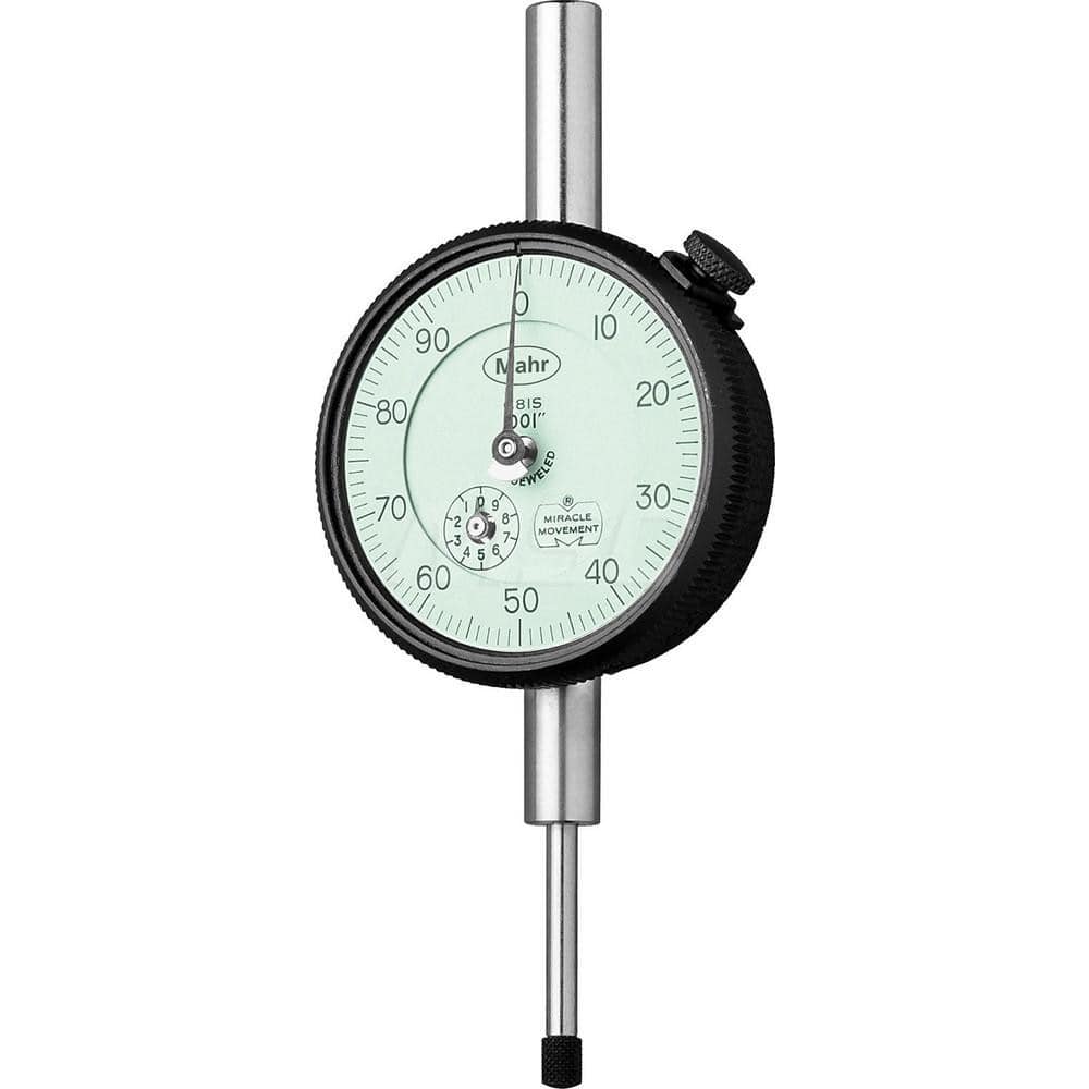 Mahr - Dial Drop Indicators; Maximum Measurement (Inch): 0.5 ; Maximum Measurement (mm): 12.00 ; Dial Graduation (mm): 0.0254 ; Dial Graduation (Decimal Inch): 0.001000 ; Dial Reading: 0-100 ; Dial Diameter (mm): 57.15 - Exact Industrial Supply