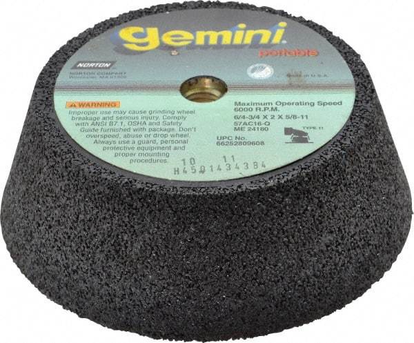 Norton - 6" Diam, 2" Overall Thickness, 16 Grit, Type 11 Tool & Cutter Grinding Wheel - Very Coarse Grade, Aluminum Oxide/Silicon Carbide Blend, Q Hardness, 6,000 RPM - Benchmark Tooling