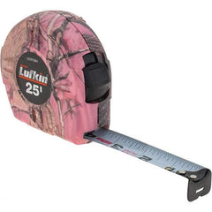 Lufkin - 25' x 1" White Steel Blade Tape Measure - 1/16" Graduation, Inch Graduation Style, Pink Camouflage ABS Plastic Case - Benchmark Tooling