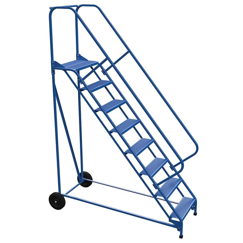 8-Step Ladder: Steel, Type IA Roll-A-Fold Ladder, 34-1/4″ Base Width x 80″ Base Depth, Perforated Tread