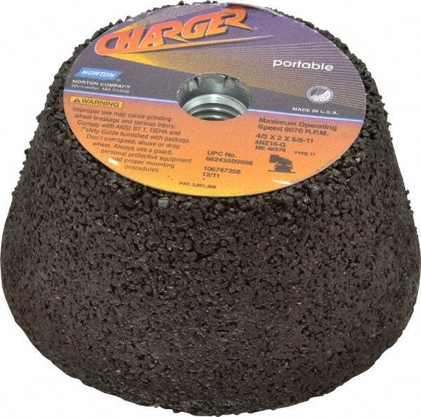 Norton - 4" Diam, 2" Overall Thickness, 16 Grit, Type 11 Tool & Cutter Grinding Wheel - Very Coarse Grade, Zirconia Alumina, Q Hardness, 9,070 RPM - Benchmark Tooling