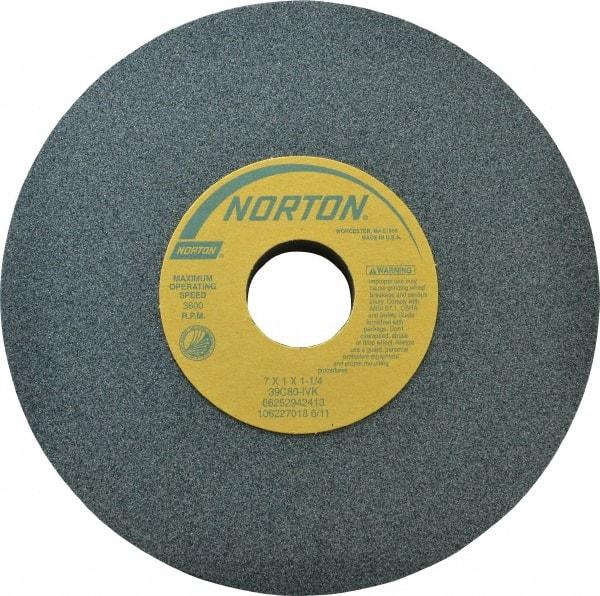 Norton - 7" Diam x 1-1/4" Hole x 1" Thick, I Hardness, 80 Grit Surface Grinding Wheel - Silicon Carbide, Type 1, Medium Grade, 3,600 Max RPM, Vitrified Bond, No Recess - Benchmark Tooling