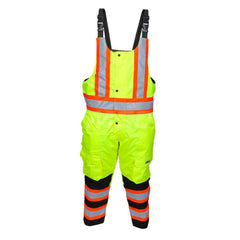 Rain Bib Overalls: Size 5X-Large, Polyester Black & Yellow, 7 Pocket, Zipper & Snaps Closure